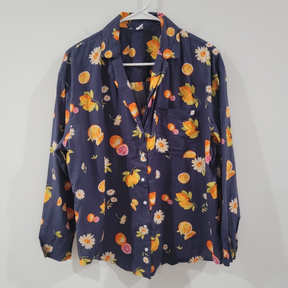 Old Navy‎ Womens Fruit Print Button Up Top Size Medium Floral Colorful Summer